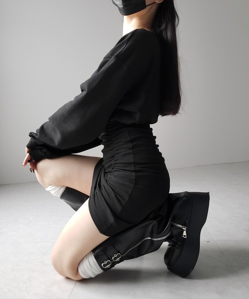 me+em select（ミームセレクト）の「【 ２color 】裏毛シャーリングスウェットミニワンピース ／ urake shirring sweat mini one piece（ワンピース・レディース・グレー/ブラック・FREE）」の17枚目の写真
