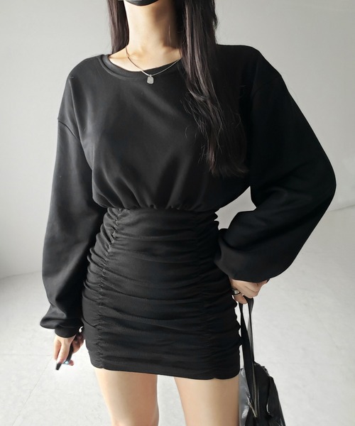 me+em select（ミームセレクト）の「【 ２color 】裏毛シャーリングスウェットミニワンピース ／ urake shirring sweat mini one piece（ワンピース・レディース・グレー/ブラック・FREE）」の7枚目の写真