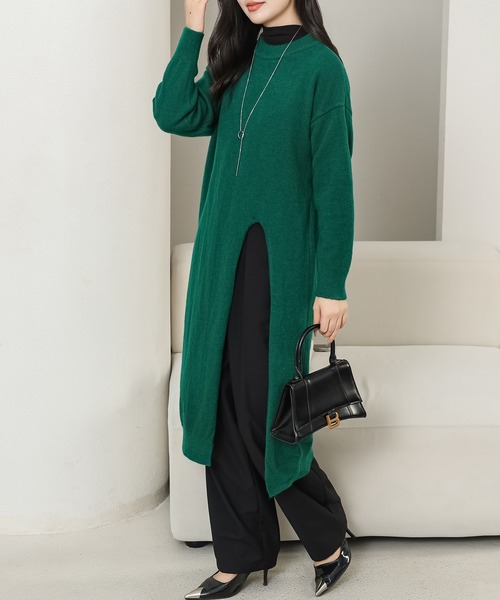 Lace Ladies(レースレディース)の「クルーネック サイド スリット ニット ワンピース(ワンピース・レディース・グレー/アイボリー/ブラック/グリーン・FREE)」の10枚目の写真
