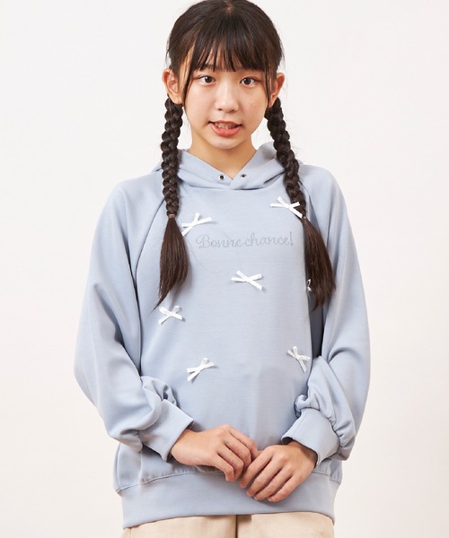 【セール】フードツキリボントレーナー(140～160)（スウェット）｜trois lapins kp（トロワラパンケーピー） 4,888円