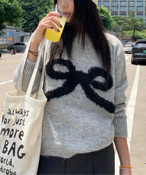 フロントリボンジャガードニットトップス（ニット/セーター）｜AMAJI（アマジ）