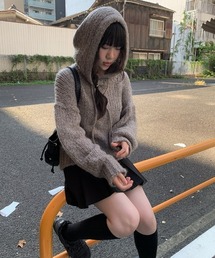 ウール混フード付きルーズニット
