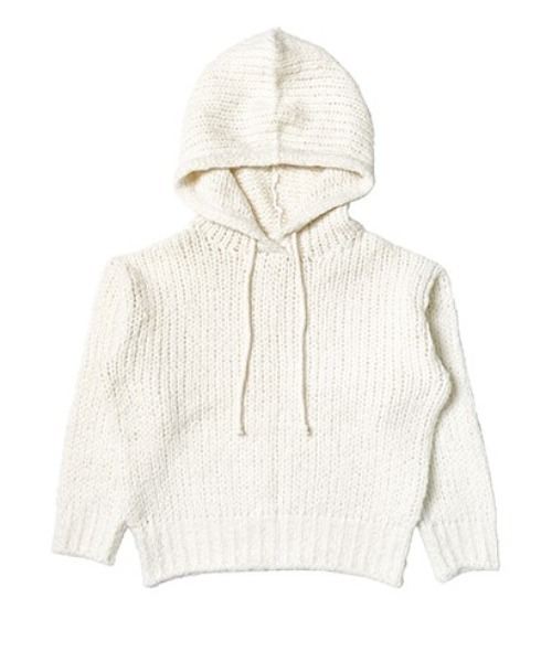 anyonemore（エニワンモア）の「ウール混フード付きルーズニット（パーカー・レディース・アイボリー/グレー・FREE）」の7枚目の写真