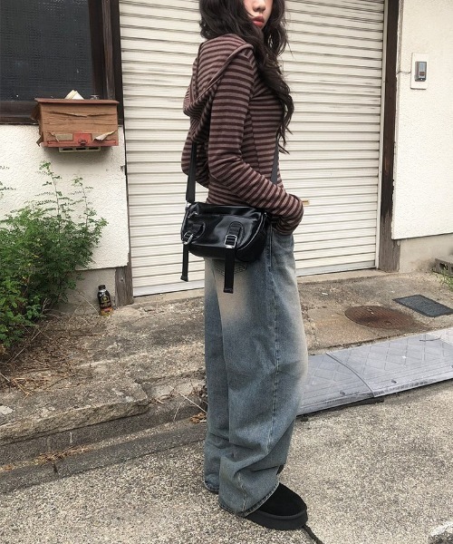 anyonemore（エニワンモア）の「ボーダー柄フード付きニットTシャツ（パーカー・レディース・ブラウン・FREE）」の21枚目の写真