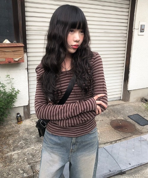 セール】ボーダー柄フード付きニットTシャツ（パーカー