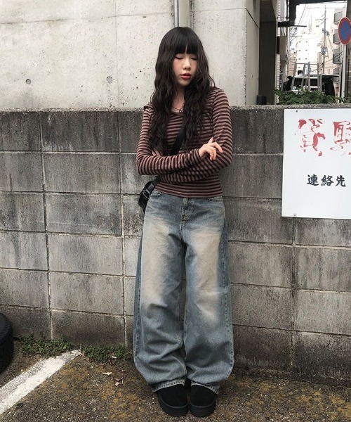 anyonemore（エニワンモア）の「ボーダー柄フード付きニットTシャツ（パーカー・レディース・ブラウン・FREE）」の18枚目の写真