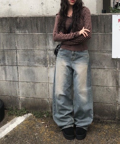 anyonemore（エニワンモア）の「ボーダー柄フード付きニットTシャツ（パーカー・レディース・ブラウン・FREE）」の19枚目の写真