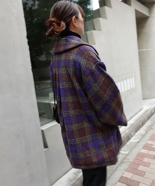 CORNERS(コーナーズ)の「シャギーチェックテーラーコート(テーラードジャケット・レディース・ネイビー/グレー/ブラウン・M/L)」の5枚目の写真
