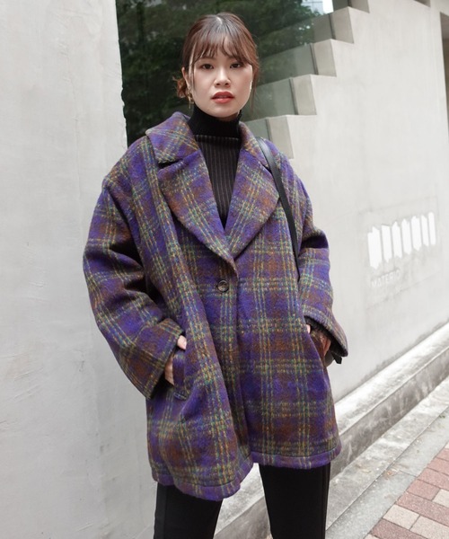 CORNERS(コーナーズ)の「シャギーチェックテーラーコート(テーラードジャケット・レディース・ネイビー/グレー/ブラウン・M/L)」の6枚目の写真