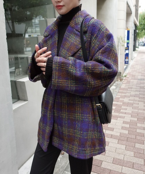 CORNERS(コーナーズ)の「シャギーチェックテーラーコート(テーラードジャケット・レディース・ネイビー/グレー/ブラウン・M/L)」の7枚目の写真