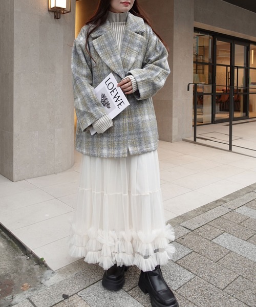 CORNERS(コーナーズ)の「シャギーチェックテーラーコート(テーラードジャケット・レディース・ネイビー/グレー/ブラウン・M/L)」の8枚目の写真