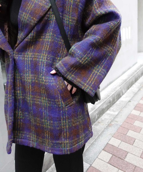 CORNERS(コーナーズ)の「シャギーチェックテーラーコート(テーラードジャケット・レディース・ネイビー/グレー/ブラウン・M/L)」の12枚目の写真