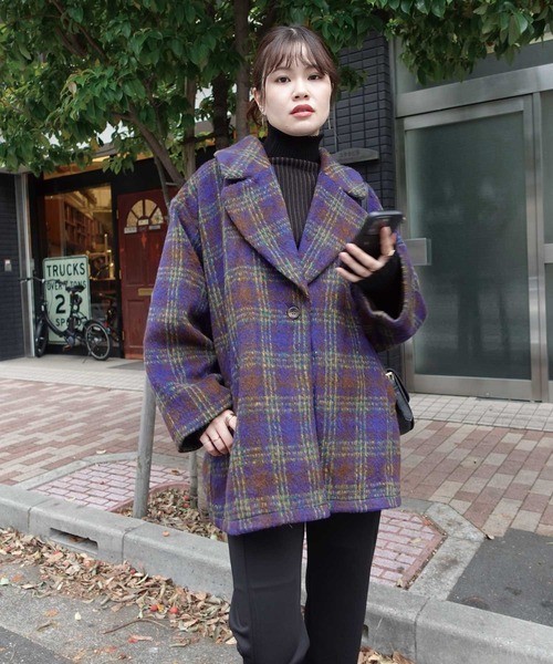 CORNERS(コーナーズ)の「シャギーチェックテーラーコート(テーラードジャケット・レディース・ネイビー/グレー/ブラウン・M/L)」の14枚目の写真