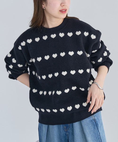 WEIRDO ウィングパターン ニットセーター Green Parks（グリーンパークス）の「・swing by ハートクルーネック