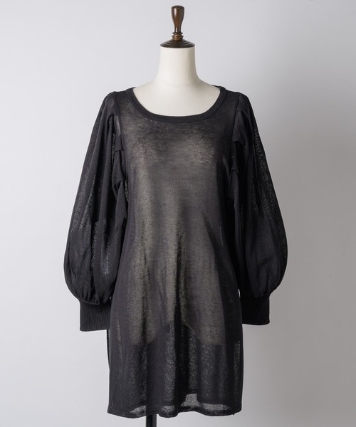 LA BELLE ETUDE（ラベルエチュード）の「シアーボリュームパフ袖ニット（ニット/セーター・レディース・ネイビー/ピンク/ブラック/グレー・FREE）」の6枚目の写真