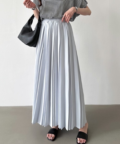 COCOMOMO（ココモモ）の「【選べる2丈×カラー展開】 プリーツスカート ロング プリーツ スカート ロングスカート マキシスカート きれいめ オフィスカジュアル（スカート・レディース・ブラウン/スカイブルー系/ブラック系/ブルー系/スカイブルー/ブラック/ブラウン系/グレー/ブルー/グレー系/イエロー/イエロー系/ライトグリーン/ライトグリーン系/ベージュ/グリーン/ライトグレー/グリーン系/ベージュ系/ライトグレー系・M/L）」の5枚目の写真