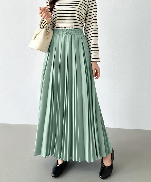 COCOMOMO（ココモモ）の「【選べる2丈×カラー展開】 プリーツスカート ロング プリーツ スカート ロングスカート マキシスカート きれいめ オフィスカジュアル（スカート・レディース・ブラウン/スカイブルー系/ブラック系/ブルー系/スカイブルー/ブラック/ブラウン系/グレー/ブルー/グレー系/イエロー/イエロー系/ライトグリーン/ライトグリーン系/ベージュ/グリーン/ライトグレー/グリーン系/ベージュ系/ライトグレー系・M/L）」の14枚目の写真