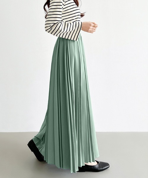 COCOMOMO（ココモモ）の「【選べる2丈×カラー展開】 プリーツスカート ロング プリーツ スカート ロングスカート マキシスカート きれいめ オフィスカジュアル（スカート・レディース・ブラウン/スカイブルー系/ブラック系/ブルー系/スカイブルー/ブラック/ブラウン系/グレー/ブルー/グレー系/イエロー/イエロー系/ライトグリーン/ライトグリーン系/ベージュ/グリーン/ライトグレー/グリーン系/ベージュ系/ライトグレー系・M/L）」の12枚目の写真