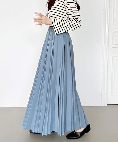 COCOMOMO（ココモモ）の「【選べる2丈×カラー展開】 プリーツスカート ロング プリーツ スカート ロングスカート マキシスカート きれいめ オフィスカジュアル（スカート・レディース・ブラウン/スカイブルー系/ブラック系/ブルー系/スカイブルー/ブラック/ブラウン系/グレー/ブルー/グレー系/イエロー/イエロー系/ライトグリーン/ライトグリーン系/ベージュ/グリーン/ライトグレー/グリーン系/ベージュ系/ライトグレー系・M/L）」の15枚目の写真