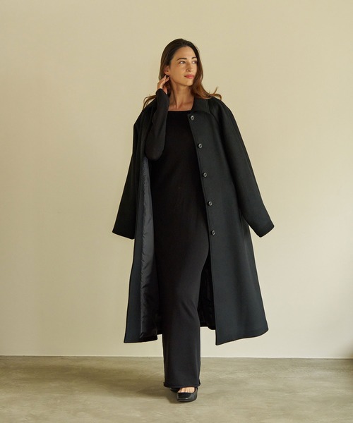 ロング ウール コート ブラック S libjoie