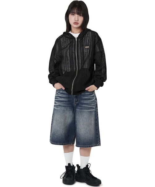 パーカー 「OY/オーワイ」 LOGO CROCHET HOODIE ZIP UP/ロゴクロシェフード付きシップアップパーカー レディース メンズ OY/オーワイ』 LOGO CROCHET HOODIE ZIP UP/ロゴクロシェフード
