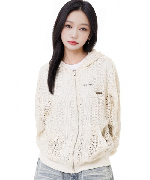 パーカー 「OY/オーワイ」 LOGO CROCHET HOODIE ZIP UP/ロゴクロシェフード付きシップアップパーカー レディース メンズ OY/オーワイ』 LOGO CROCHET HOODIE ZIP UP/ロゴクロシェフード