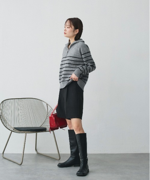 ad thie(アドティエ)の「ハーフジップ ボーダーニット(ニット/セーター・レディース・ブラック/オフホワイト/グレー・FREE)」の22枚目の写真