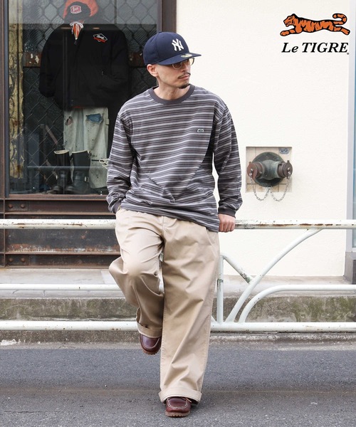 Right-on(ライトオン)の「Le TIGRE(ルティグレ)【メンズ】ワンポイントマルチボーダー長袖Tシャツ(Tシャツ/カットソー・メンズ・ブラウン/ブラック・S/M/L/XL)」の7枚目の写真