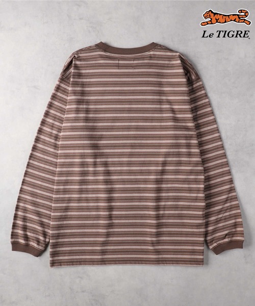 Right-on(ライトオン)の「Le TIGRE(ルティグレ)【メンズ】ワンポイントマルチボーダー長袖Tシャツ(Tシャツ/カットソー・メンズ・ブラウン/ブラック・S/M/L/XL)」の9枚目の写真
