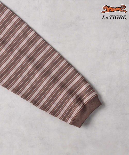 Right-on(ライトオン)の「Le TIGRE(ルティグレ)【メンズ】ワンポイントマルチボーダー長袖Tシャツ(Tシャツ/カットソー・メンズ・ブラウン/ブラック・S/M/L/XL)」の13枚目の写真