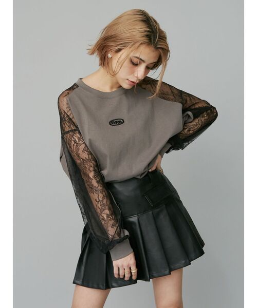 EVRIS（エヴリス）の「レースコンビトップスBIGロンT（Tシャツ/カットソー・レディース・ホワイト/ブラック/チャコールグレー・FREE）」の14枚目の写真