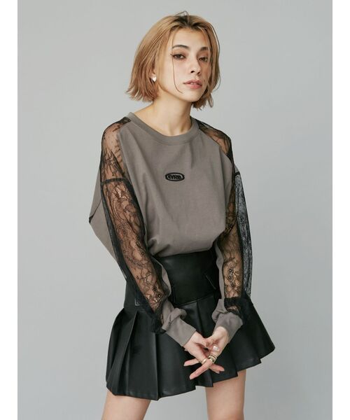 EVRIS（エヴリス）の「レースコンビトップスBIGロンT（Tシャツ/カットソー・レディース・ホワイト/ブラック/チャコールグレー・FREE）」の13枚目の写真