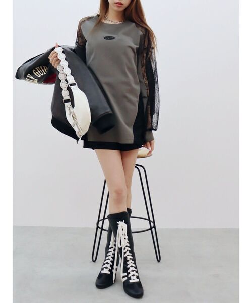 EVRIS（エヴリス）の「レースコンビトップスBIGロンT（Tシャツ/カットソー・レディース・ホワイト/ブラック/チャコールグレー・FREE）」の7枚目の写真