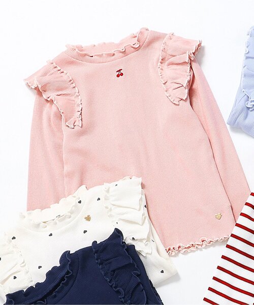 apres les cours（アプレレクール）の「【ジュニア対応】メロウリブTシャツ（Tシャツ/カットソー・キッズ・アイボリー/サックスブルー/ピンク/その他2/ドット/ネイビー・80/90/100/110/120/130/140）」の5枚目の写真