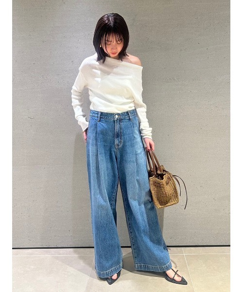 WEB限定00サイズ】ルーズフィットタックバギーデニムパンツ