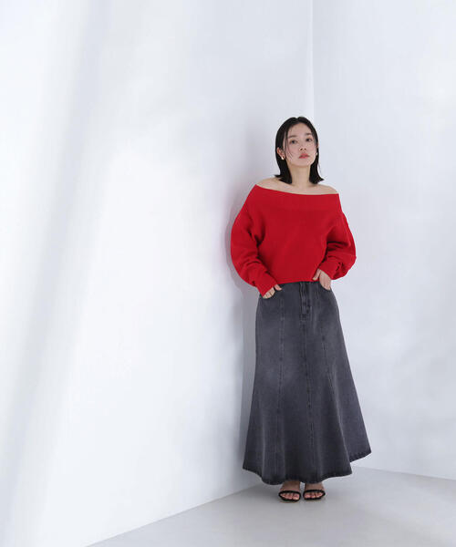 NATURAL BEAUTY BASIC(ナチュラルビューティーベーシック)の「◇クロップドオフショルニット(ニット/セーター・レディース・グレー/オレンジ/オフホワイト/レッド・FREE)」の18枚目の写真