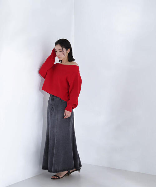 NATURAL BEAUTY BASIC(ナチュラルビューティーベーシック)の「◇クロップドオフショルニット(ニット/セーター・レディース・グレー/オレンジ/オフホワイト/レッド・FREE)」の22枚目の写真