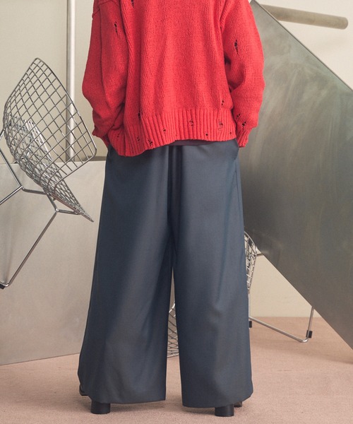 UNISEX》4 Colors Chambray Washable Wool Baggy Wide Pants/4色
