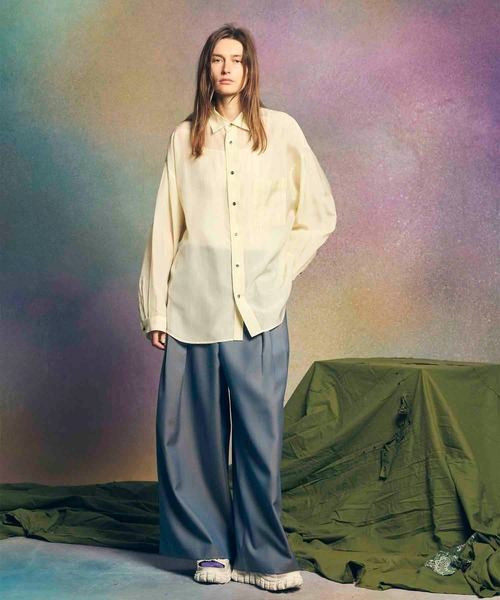 UNISEX》4 Colors Chambray Washable Wool Baggy Wide Pants/4色