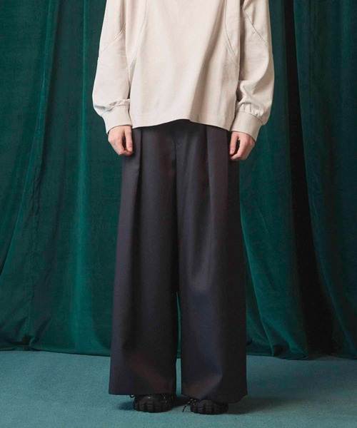 パンツ 4 Colors Chambray Wool Baggy Wide Pants 4 Colors Chambray Washable Wool Baggy Wide Pants