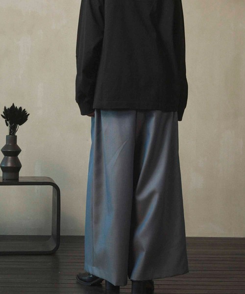 UNISEX》4 Colors Chambray Washable Wool Baggy Wide Pants/4色