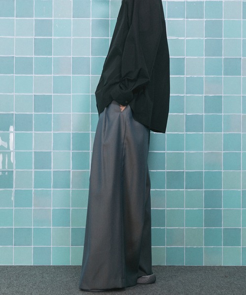 UNISEX》4 Colors Chambray Washable Wool Baggy Wide Pants/4色