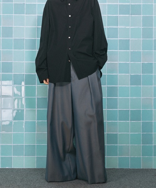 MAISON SPECIAL(メゾンスペシャル)の「《UNISEX》4 Colors Chambray Washable Wool Baggy Wide Pants/4色シャンブレーウールバギーワイドパンツ【MAISON SPECIAL/メゾンスペシャル】(スラックス・メンズ・グレー/ホワイト/ブルー/チャコールグレー/ブラック/ダークブルー・0/2/1)」の15枚目の写真