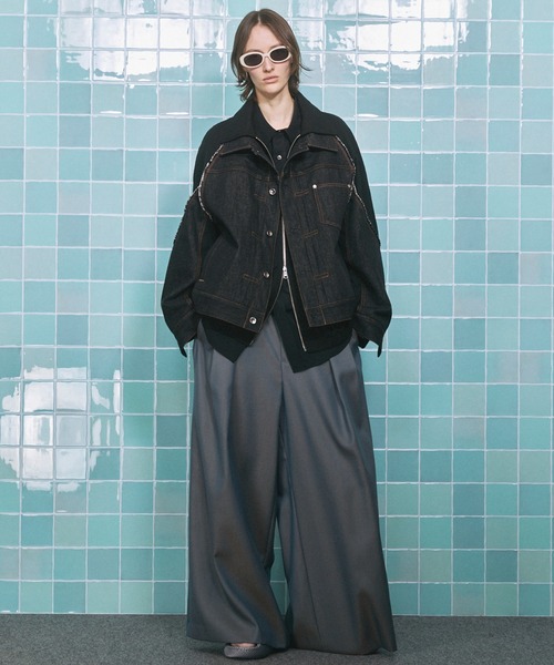 MAISON SPECIAL(メゾンスペシャル)の「《UNISEX》4 Colors Chambray Washable Wool Baggy Wide Pants/4色シャンブレーウールバギーワイドパンツ【MAISON SPECIAL/メゾンスペシャル】(スラックス・メンズ・グレー/ホワイト/ブルー/チャコールグレー/ブラック/ダークブルー・0/2/1)」の9枚目の写真