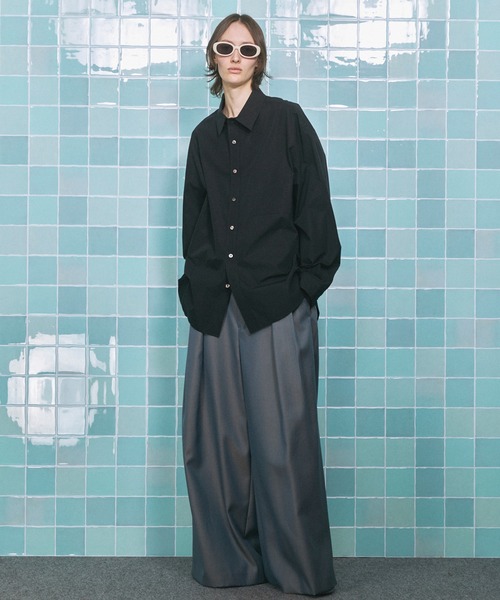 MAISON SPECIAL(メゾンスペシャル)の「《UNISEX》4 Colors Chambray Washable Wool Baggy Wide Pants/4色シャンブレーウールバギーワイドパンツ【MAISON SPECIAL/メゾンスペシャル】(スラックス・メンズ・グレー/ホワイト/ブルー/チャコールグレー/ブラック/ダークブルー・0/2/1)」の8枚目の写真