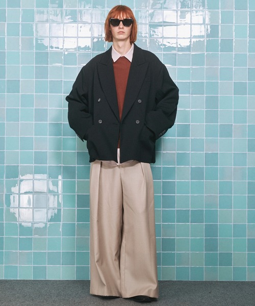 MAISON SPECIAL(メゾンスペシャル)の「《UNISEX》4 Colors Chambray Washable Wool Baggy Wide Pants/4色シャンブレーウールバギーワイドパンツ【MAISON SPECIAL/メゾンスペシャル】(スラックス・メンズ・グレー/ホワイト/ブルー/チャコールグレー/ブラック/ダークブルー・0/2/1)」の13枚目の写真