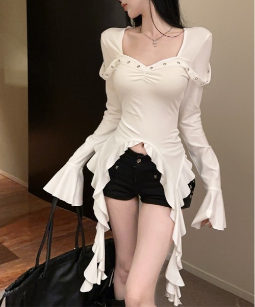 ☆新品☆ ラッキーインラブ　トップス　US-XS セール】ラッフルスリーブマーメイドトップス（Tシャツ