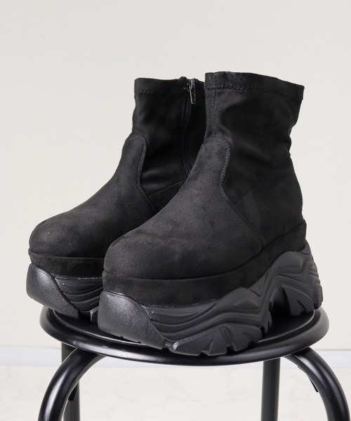 LOVEHUNTER（ラブハンター）の「LOVE HUNTER 厚底ストレッチスニーカー(2201)（スニーカー・レディース・ブラック/ブラック系その他/アイボリー・LL/3L/SS/S/M/L）」の3枚目の写真