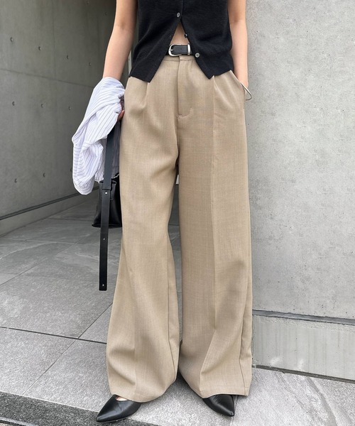 andme(アンドミー)の「【新色追加】ツイルタックスラックスワイドパンツ(スラックス・レディース・ブラック/オフホワイト/グレー/ベージュ系/ブラウン・M/L)」の5枚目の写真