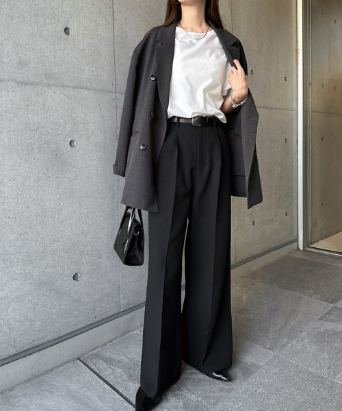 andme(アンドミー)の「【新色追加】ツイルタックスラックスワイドパンツ(スラックス・レディース・ブラック/オフホワイト/グレー/ベージュ系/ブラウン・M/L)」の8枚目の写真